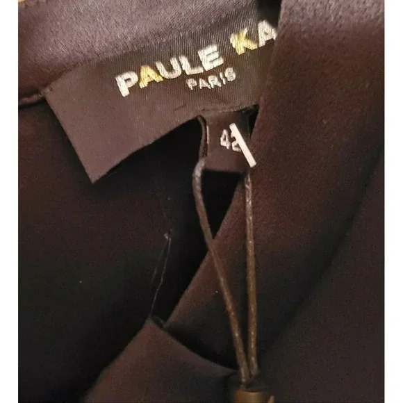 PAULE KA Black Short Sleeve Top Satin Trim Satin